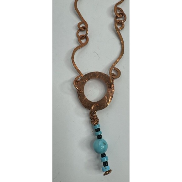 Copper Wire Necklace Earrings Set With Turquoise Gemstones Hand Crafted Boho - Picture 7 of 15